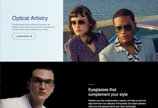 website homepage with man and woman sitting on car in one picture, and men wearing white jacket in another picture